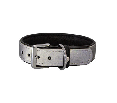 Das Lederband Hundehalsband Style Oslo Silber reflektierend/Schwarz