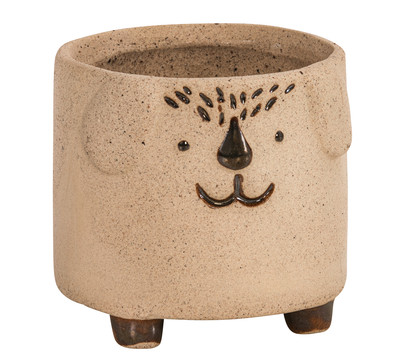 Dehner Keramik-Übertopf Dog, rund, creme, ca. Ø7 cm