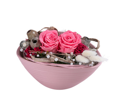 Dehner Keramik-Jardiniere mit Longlife-Rose, rosa, ca. B23/H15/T12 cm