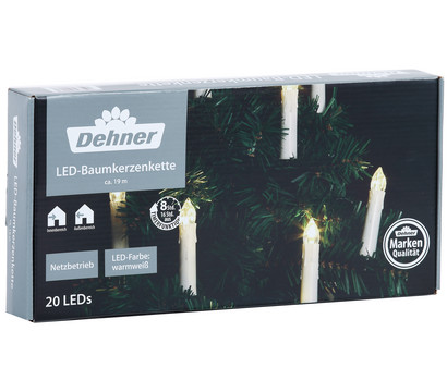 Dehner LED-Lichterkette Schaftkerzen 20 LEDs, warmweiß