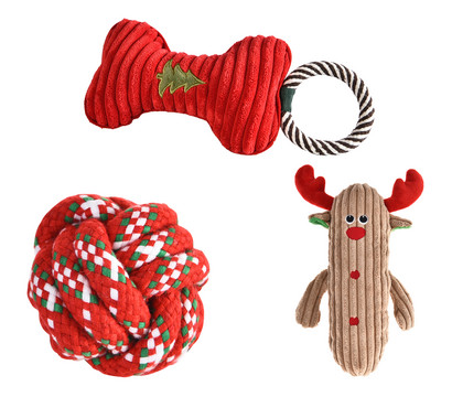 Dehner Lieblinge Weihnachts-Hundespielzeug-Set Elk, Play Bone & Tied Ball
