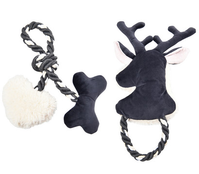 Dehner Lieblinge Weihnachts-Hundespielzeug-Set Recycled Deer, Heart & Bone