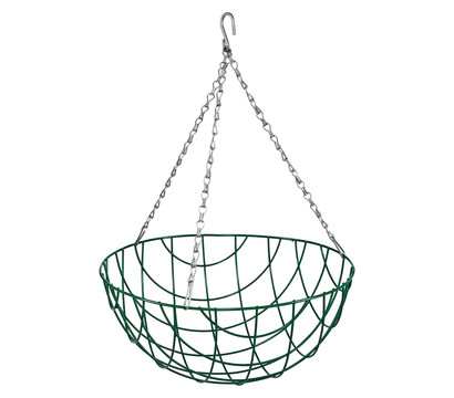 Dehner Metall-Hängeampel Basket mit Kokoseinlage, rund, grün/silber, ca. Ø35 cm