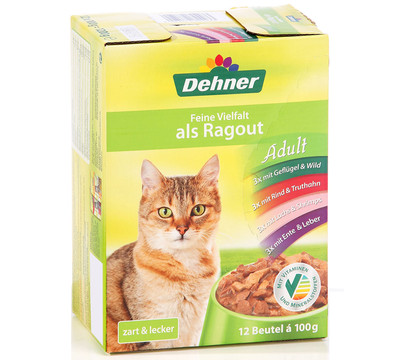 Dehner Nassfutter für Katzen Feine Vielfalt als Ragout Adult, 12 x 100 g