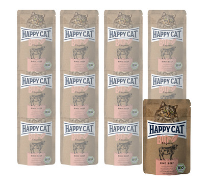Happy Cat Nassfutter für Katzen Bio Pouch, 12 x 85 g