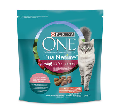 PURINA ONE® Trockenfutter für Katzen DualNature, Adult, Cranberry & Lachs, 650 g
