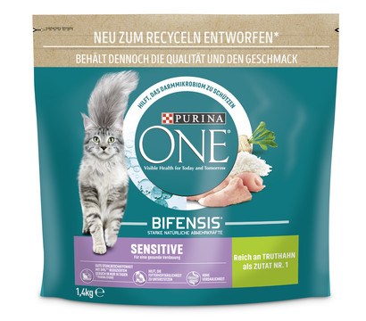 PURINA ONE® Trockenfutter für Katzen Sensitive, Adult, Truthahn, 1,4 kg