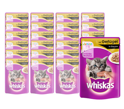 Whiskas® Nassfutter für Katzen Junior, Geflügel in Sauce, 24 x 100 g