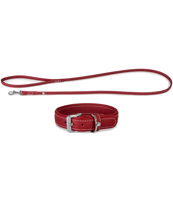 Das Lederband Halsband/Leinen-Set Olivvia Barcelona Indian-Red
