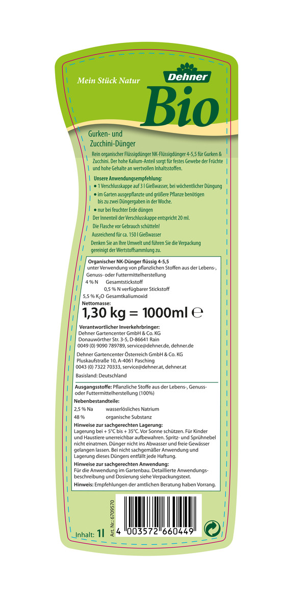 Dehner Bio Gurken- und Zucchini-Dünger, 1 l