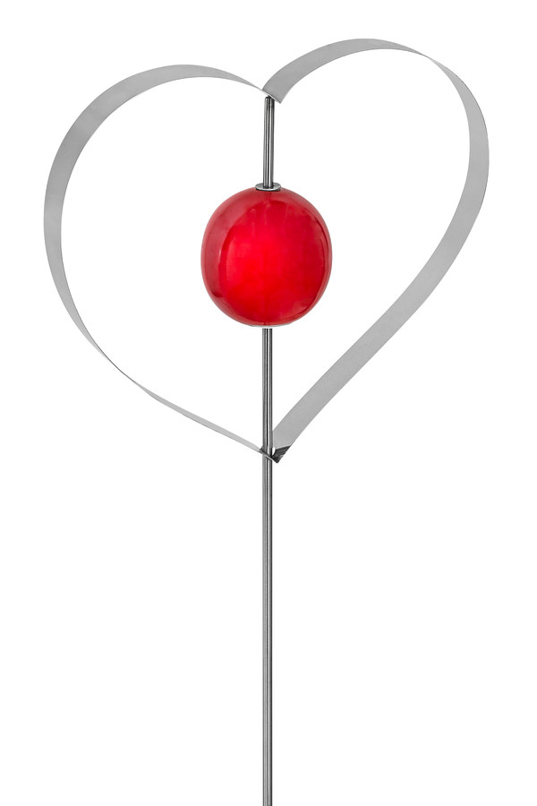Dehner Edelstahl-Dekostab Herz mit roter Kugel
