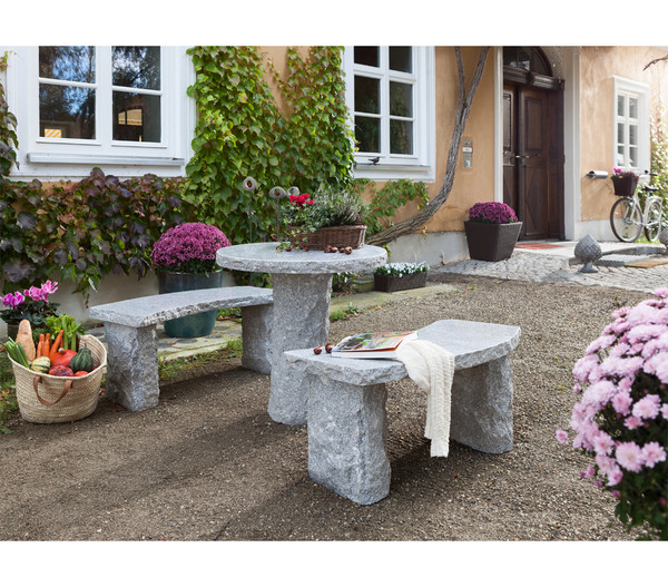 Dehner Granit-Gartenbank, gebogen, 2-Sitzer