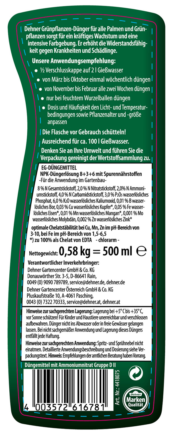 Dehner Grünpflanzen-Dünger, flüssig, 500 ml