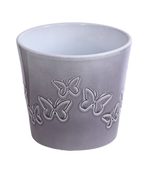 Dehner Keramik-Übertopf Lima, konisch, hellgrau