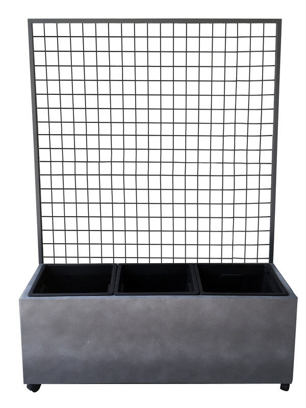 Dehner Leichtbeton-Kasten mit Spalier und Rollen, ca. B100/H142/T37 cm, grau