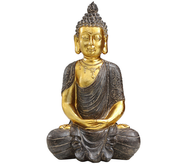 Dekofigur Buddha stehend Magnesia ca 31 x 30 x 89 cm dunkelbraun/gold Dehner 