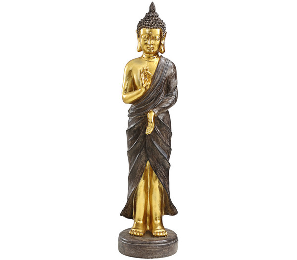 Dehner Polyresin-Buddha, gold-grau, 20,5 x 20,5 x 82,5 cm
