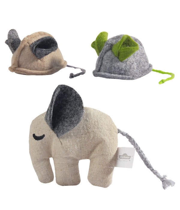 Dehner Premium Lovely Katzenspielzeug Set Mini-Elefant & Filzmäuse