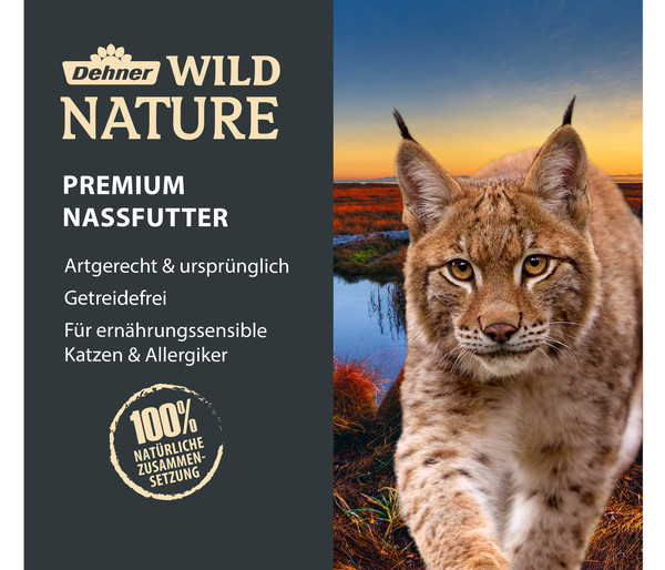 Dehner Wild Nature Nassfutter für Katzen Auwald Adult, Hirsch & Truthahn, 16 x 85 g