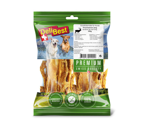 DeliBest Premium Hundesnack Hirschsehnen lang, 200g