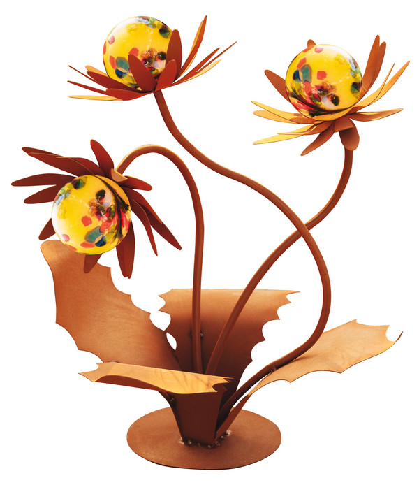 Ferrum Metall-Blume Distel mit Glasblüten, ca. Ø55/H70 cm