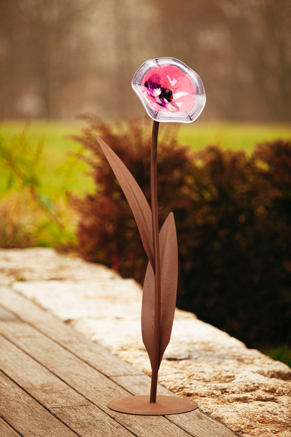 Ferrum Metall-Blume Katrin mit Glasblüte, ca. Ø35/H100 cm, rost