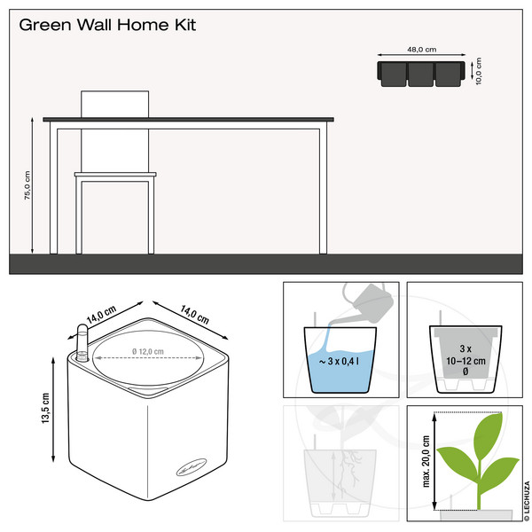 LECHUZA® CUBE Glossy Green Wall Home Kit, ca. B48/H14/T15 cm