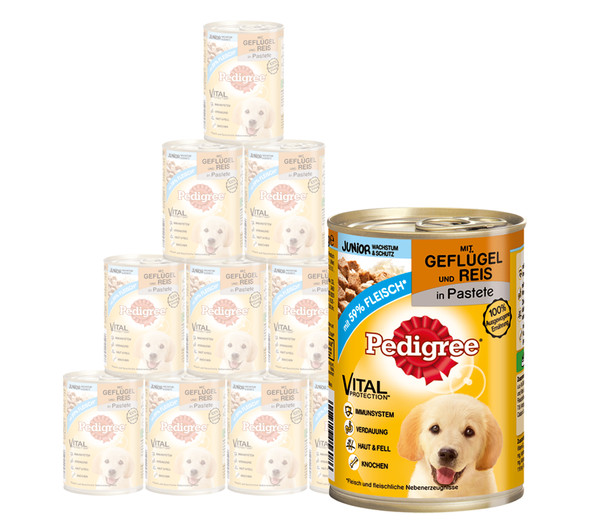 Pedigree® Nassfutter für Hunde Junior, Geflügel & Reis, 12 x 400 g