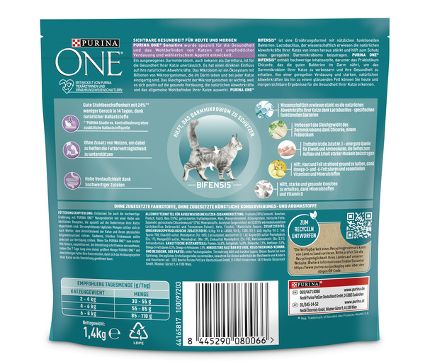 PURINA ONE® Trockenfutter für Katzen Sensitive, Adult, Truthahn, 1,4 kg