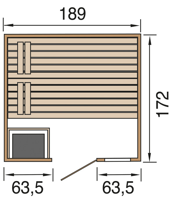 Weka Sauna Valida Plus mit Glastür und Fenster inkl. Ofen, ca. B189/H204/T172 cm