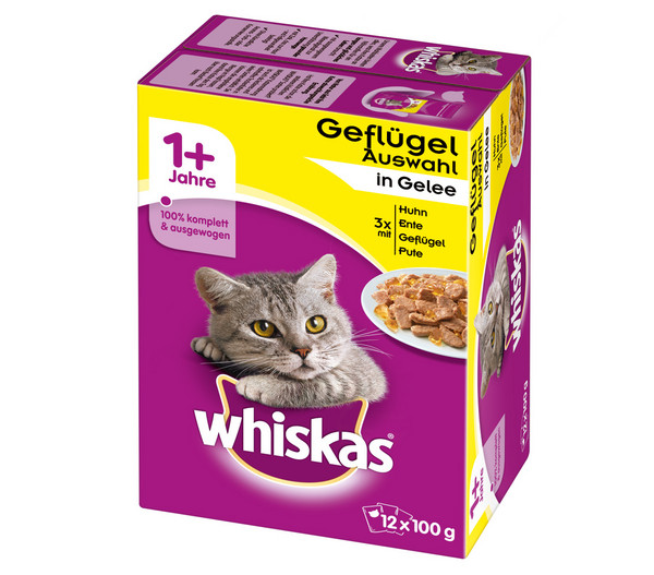 Whiskas® Nassfutter für Katzen 1+ Geflügelauswahl in Gelee